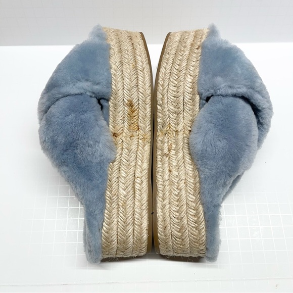 Miu Miu Light Blue Shearling Cross Strap Espadrille Platform Slides - Picture 8 of 10